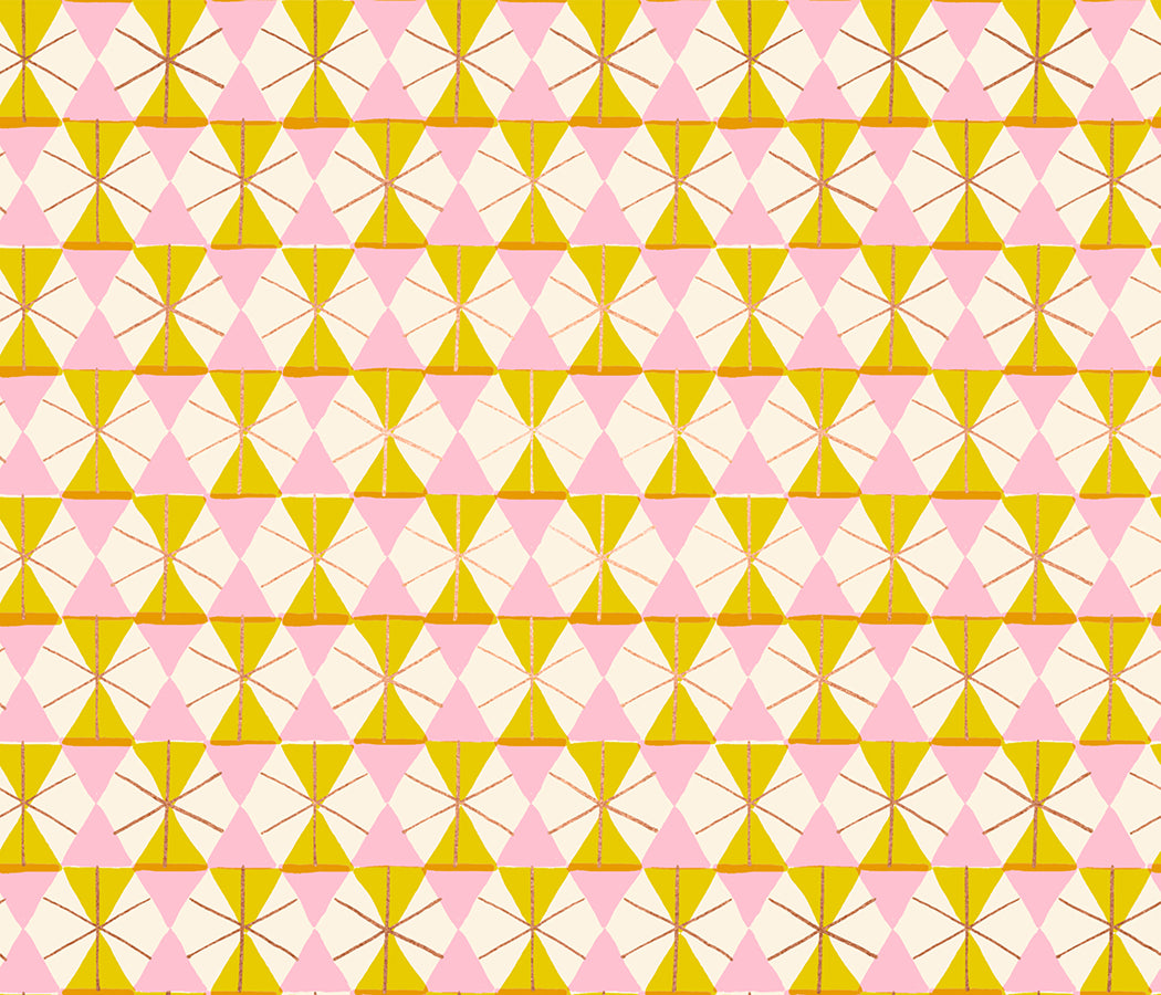 Merry Happy -Happy Hexie Christmas Vintage Blender Geometric Plaid - Yellow